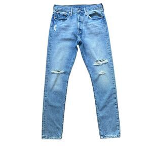 Levi's 501 Skinny Ripped Jeans Men 28x30 Button Fly Blue Distressed Punk Grunge